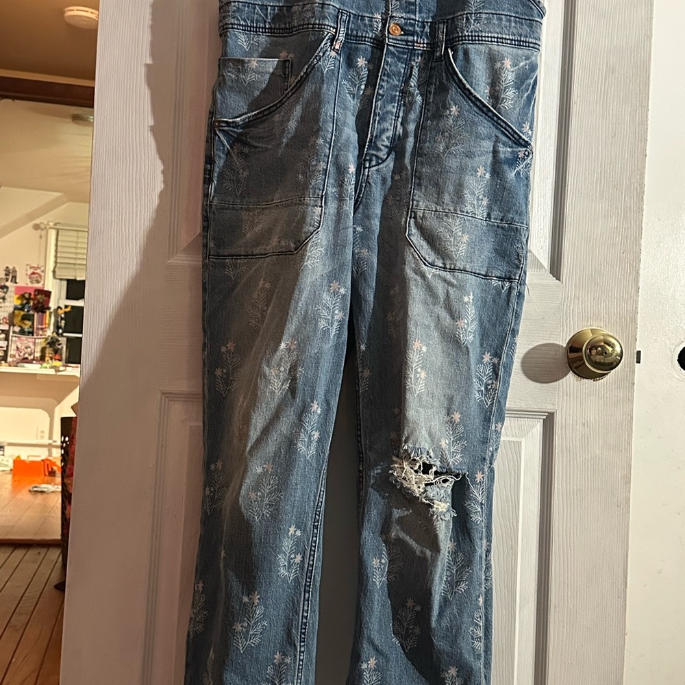 Pilcro Floral Blue Denim Overalls - Picture 2 of 5